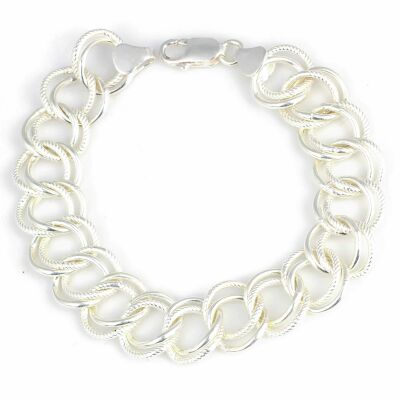 925 Ayar Gümüş Desenli Ve Düz Samanyolu Bileklik - 1