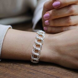 925 Ayar Gümüş Desenli Ve Düz Samanyolu Bileklik - 5