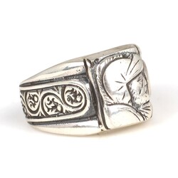 925 Ayar Gümüş Dikdörtgen Kaşlı Antik Roma Askeri Erkek Yüzüğü - 3