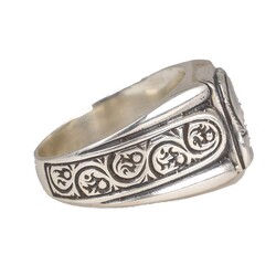 925 Ayar Gümüş Dikdörtgen Kaşlı Antik Roma Askeri Erkek Yüzüğü - 4