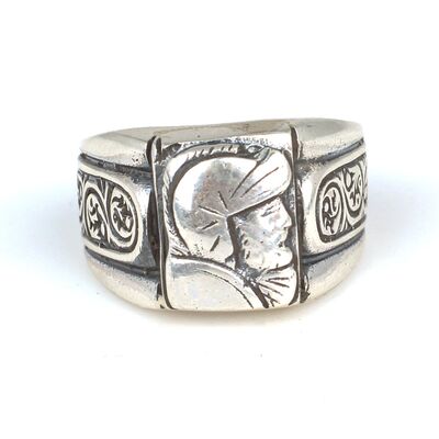 925 Ayar Gümüş Dikdörtgen Kaşlı Antik Roma Askeri Erkek Yüzüğü - 5