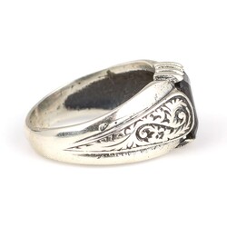 925 Ayar Gümüş Dikdörtgen Oniks Taşlı İşlemeli Erkek Yüzüğü - 2
