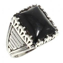 925 Ayar Gümüş Dikdörtgen Onix Taşlı Erkek Yüzük - 6