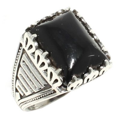 925 Ayar Gümüş Dikdörtgen Onix Taşlı Erkek Yüzük - 6