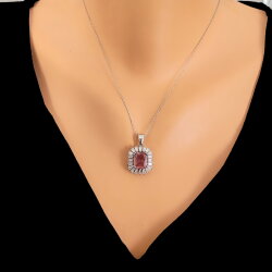 925 Ayar Gümüş Dikdörtgen Zultanit ve Baget Taş Kolye - Nusrettaki