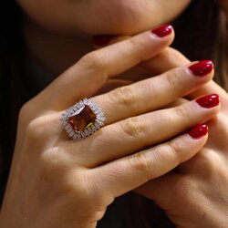 925 Ayar Gümüş Dikdörtgen Zultanit ve Baget Taş Yüzük, Büyük - Nusrettaki