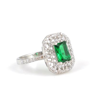 925 Ayar Gümüş Dikdörtgen Zümrüt Renk Taşlı Yüzük - 2