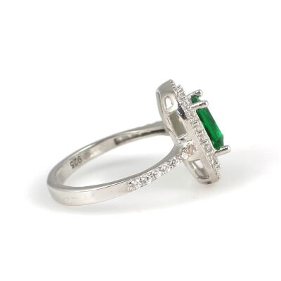 925 Ayar Gümüş Dikdörtgen Zümrüt Renk Taşlı Yüzük - 3