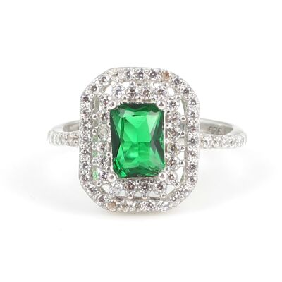 925 Ayar Gümüş Dikdörtgen Zümrüt Renk Taşlı Yüzük - 4