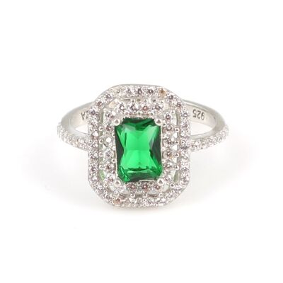 925 Ayar Gümüş Dikdörtgen Zümrüt Renk Taşlı Yüzük - 5