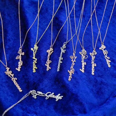 925 Ayar Gümüş Doğum Çiçeği İsim Kolye - 5