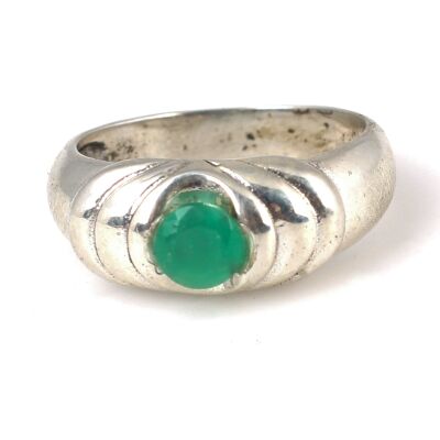 925 Ayar Gümüş Yeşil Taşlı Döküm Yüzük - 3