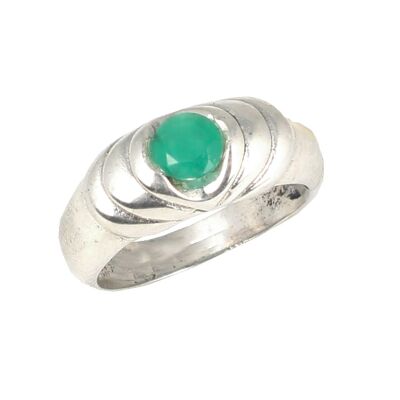 925 Ayar Gümüş Yeşil Taşlı Döküm Yüzük - 1