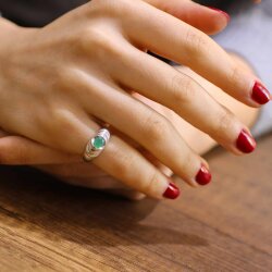 925 Ayar Gümüş Yeşil Taşlı Döküm Yüzük - Nusrettaki