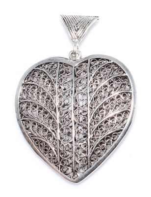 925 Sterling Silver Filigree Heart Shaped Pendant - 1