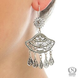 925 Silver Artisan Crafted Dangle Filigree Earrings - Nusrettaki