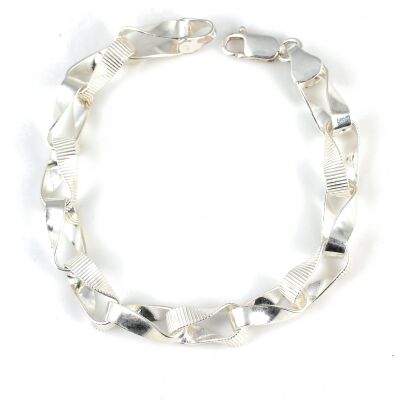 925 Ayar Gümüş Düz Ve Setinalı Burgu Model Bileklik - 1