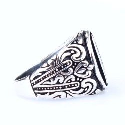Silver Elif Arabic Letter Men's Ring - Nusrettaki (1)