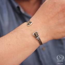 Silver Elif & Vav Arabic Letter Design Men's Bracelet - Nusrettaki