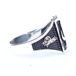 Silver Ottoman Signed & Vav & Elif Arabic Letter Design Men's Ring - Nusrettaki (1)