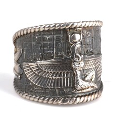 925 Ayar Gümüş Elişi Kakma Mısır Tanrısı Modeli Bilezik - Nusrettaki