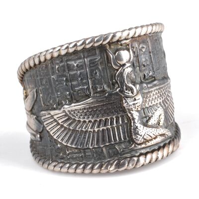 925 Ayar Gümüş Elişi Kakma Mısır Tanrısı Modeli Bilezik - 2