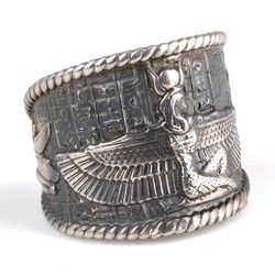 925 Ayar Gümüş Elişi Kakma Mısır Tanrısı Modeli Bilezik - Nusrettaki (1)