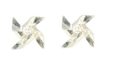 925 Silver Handcrafted Windmill Design Button Earrings - 1