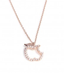 925 Ayar Gümüş Elma Kolye, Pembe - 3