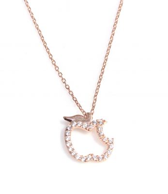 925 Ayar Gümüş Elma Kolye, Pembe - 3