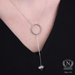 Sterling Silver Diamond Like Y- Necklace, White Gold Vermeil - Nusrettaki (1)