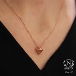 Sterling Silver Diamond Like Pendant Necklace, Rose Gold Vermeil - Nusrettaki