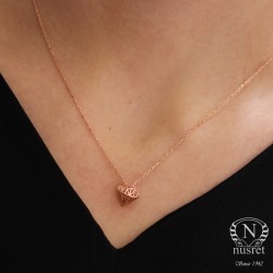 Sterling Silver Diamond Like Pendant Necklace, Rose Gold Vermeil - Nusrettaki (1)
