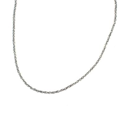 925 Ayar Gümüş Eskitme Model Siyah Kalemli Halka Zincir - 2