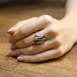 925 Ayar Gümüş Esli Model Taşlı Yüzük Pembe - 3