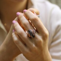 925 Ayar Gümüş Esli Model Taşlı Yüzük Pembe - Nusrettaki