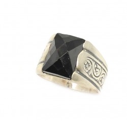 925 Sterling Silver Onyx Stone Men Ring, Square - Nusrettaki (1)