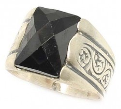 925 Sterling Silver Onyx Stone Men Ring, Square - Nusrettaki
