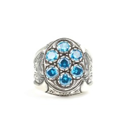 925 Ayar Gümüş Fasetli Açık Mavi Taşlı Erkek Yüzüğü - 4