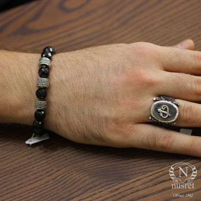 925 Ayar Gümüş Fasetli Oniks Doğal Taşlı Erkek Bilekliği - 6