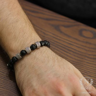 925 Ayar Gümüş Fasetli Oniks Doğal Taşlı Erkek Bilekliği - 1