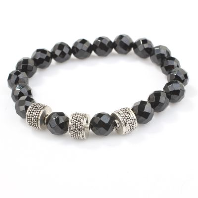 925 Ayar Gümüş Fasetli Oniks Doğal Taşlı Erkek Bilekliği - 2