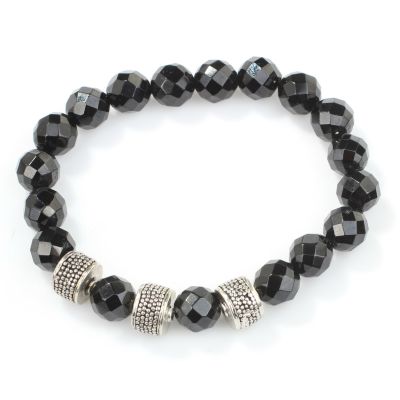 925 Ayar Gümüş Fasetli Oniks Doğal Taşlı Erkek Bilekliği - 4