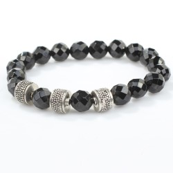 925 Ayar Gümüş Fasetli Oniks Doğal Taşlı Erkek Bilekliği - 3