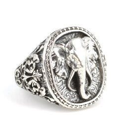 925 Ayar Gümüş Fil Başı Kabartmalı Yüzük - 3