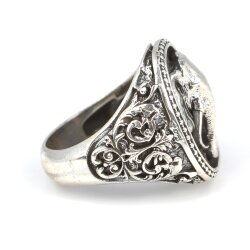 925 Ayar Gümüş Fil Başı Kabartmalı Yüzük - 4