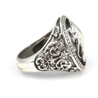 925 Ayar Gümüş Fil Başı Kabartmalı Yüzük - 4