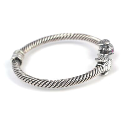 925 Ayar Gümüş Fil Başı Yaylı Burgu Kol Erkek Bileziği - 4