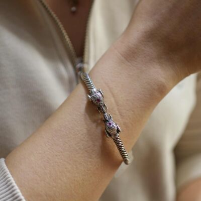 925 Ayar Gümüş Fil Başı Yaylı Burgu Kol Erkek Bileziği - 3