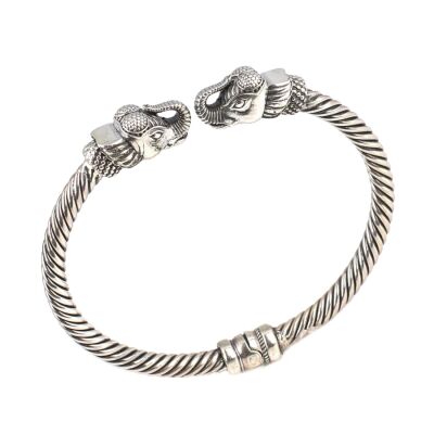 925 Ayar Gümüş Fil Başı Yaylı Burgu Kol Erkek Bileziği - 1